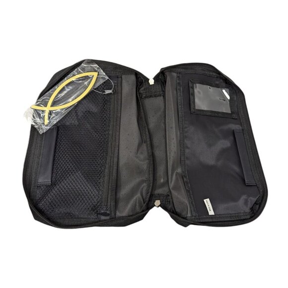 Black Canvas Jesus Fish Large Zipper Bible Cover Case Carry Bag - Picture 2 of 3